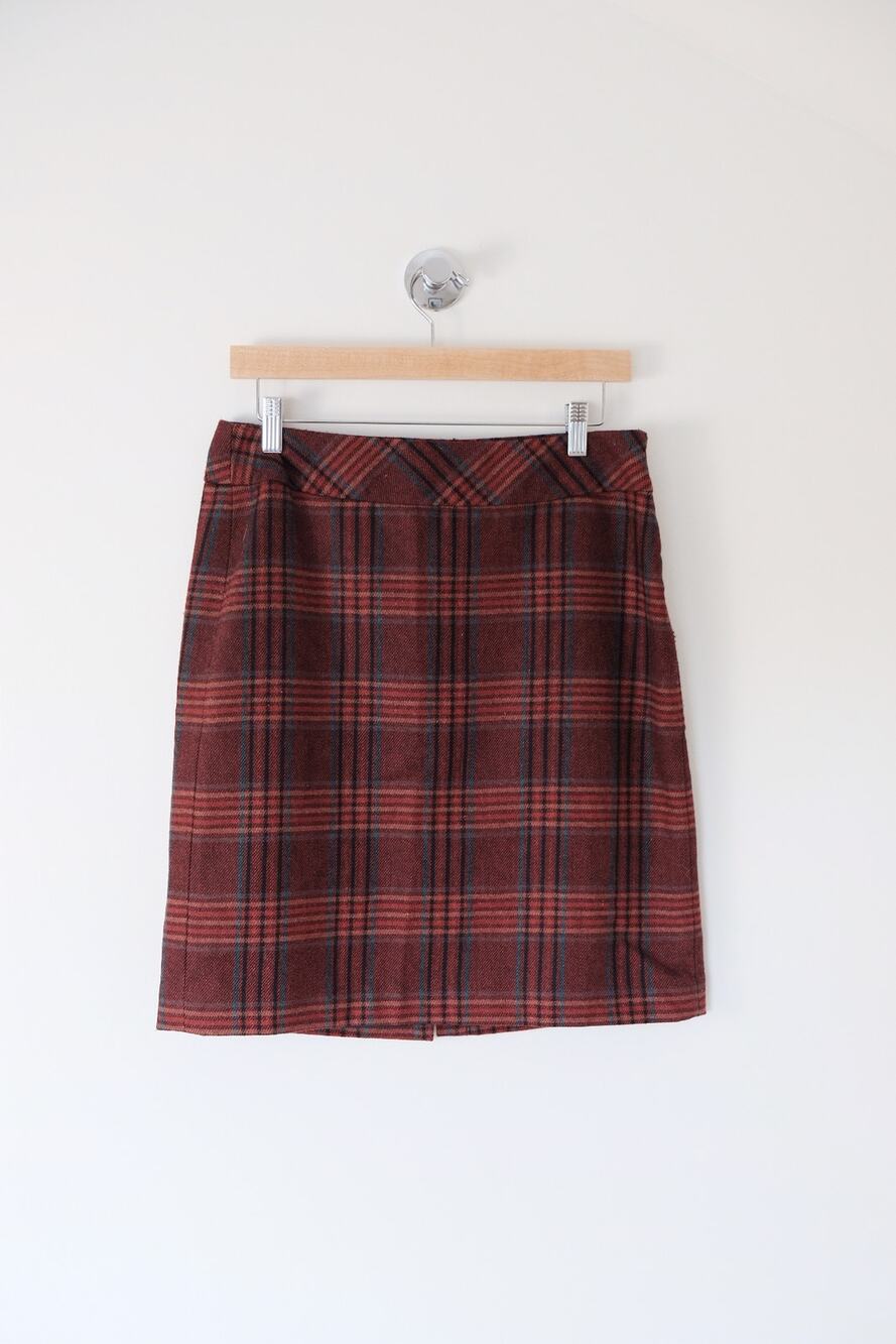 Eddie Bauer Plaid Wool Blend Pencil Skirt Sz 4 Burgundy Academia Preppy Heritage